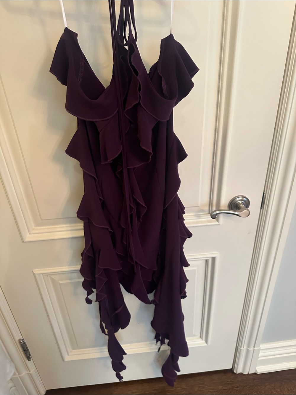 Rq the label Ruffled Spaghetti Strap halter Dress in Plum